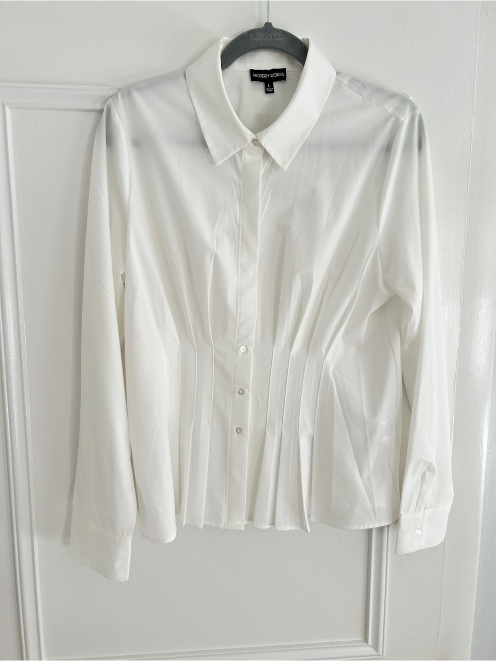 Modern Works White Pleated Front Button-Down Shirt